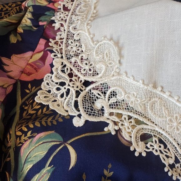 Vintage 80s Floral Blue Blouson Midi Dress Exaggerated Collar Cottage Core Small - Picture 5 of 8